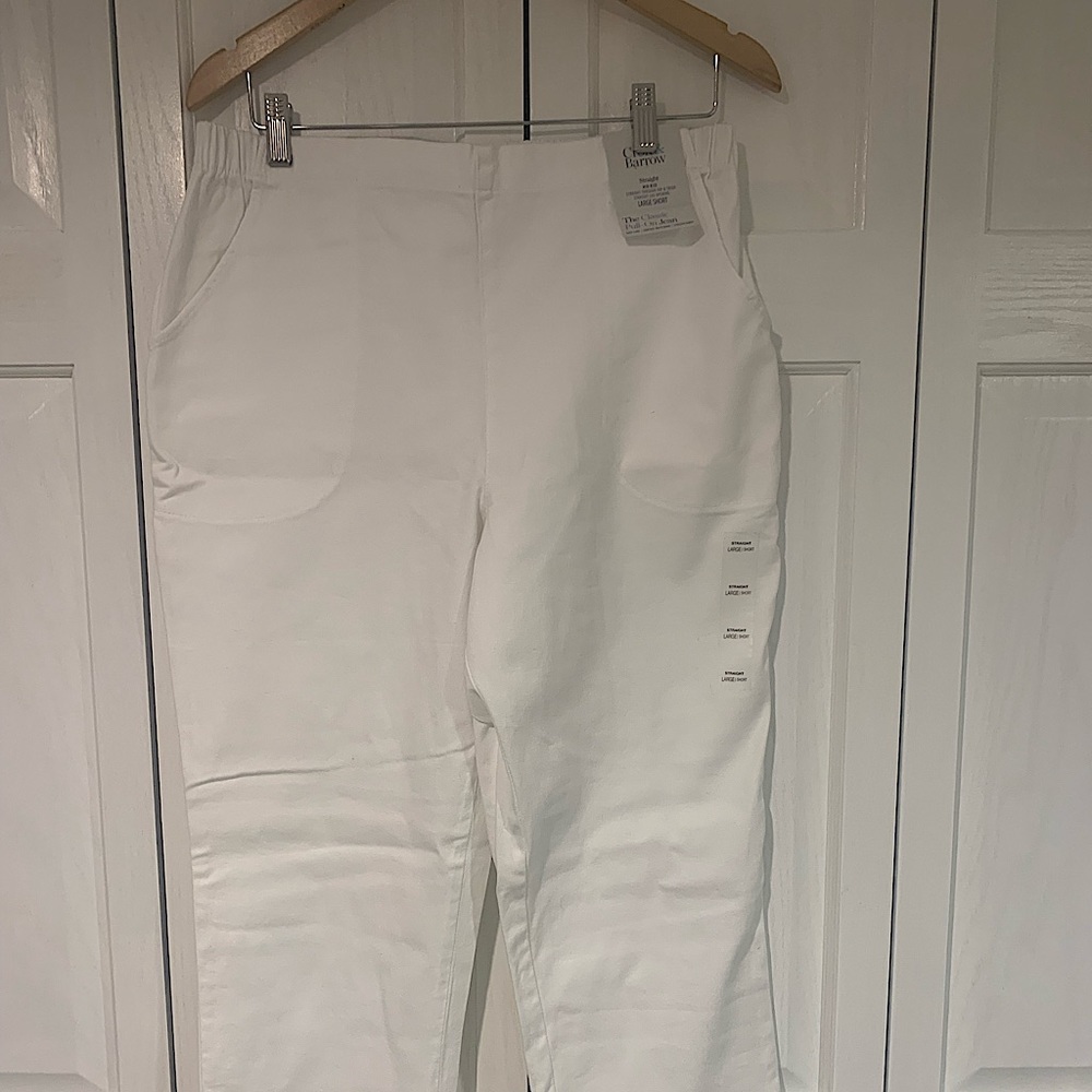 Woman’s Pull on Jeans, Straight, Mid-Rise Size Large Short